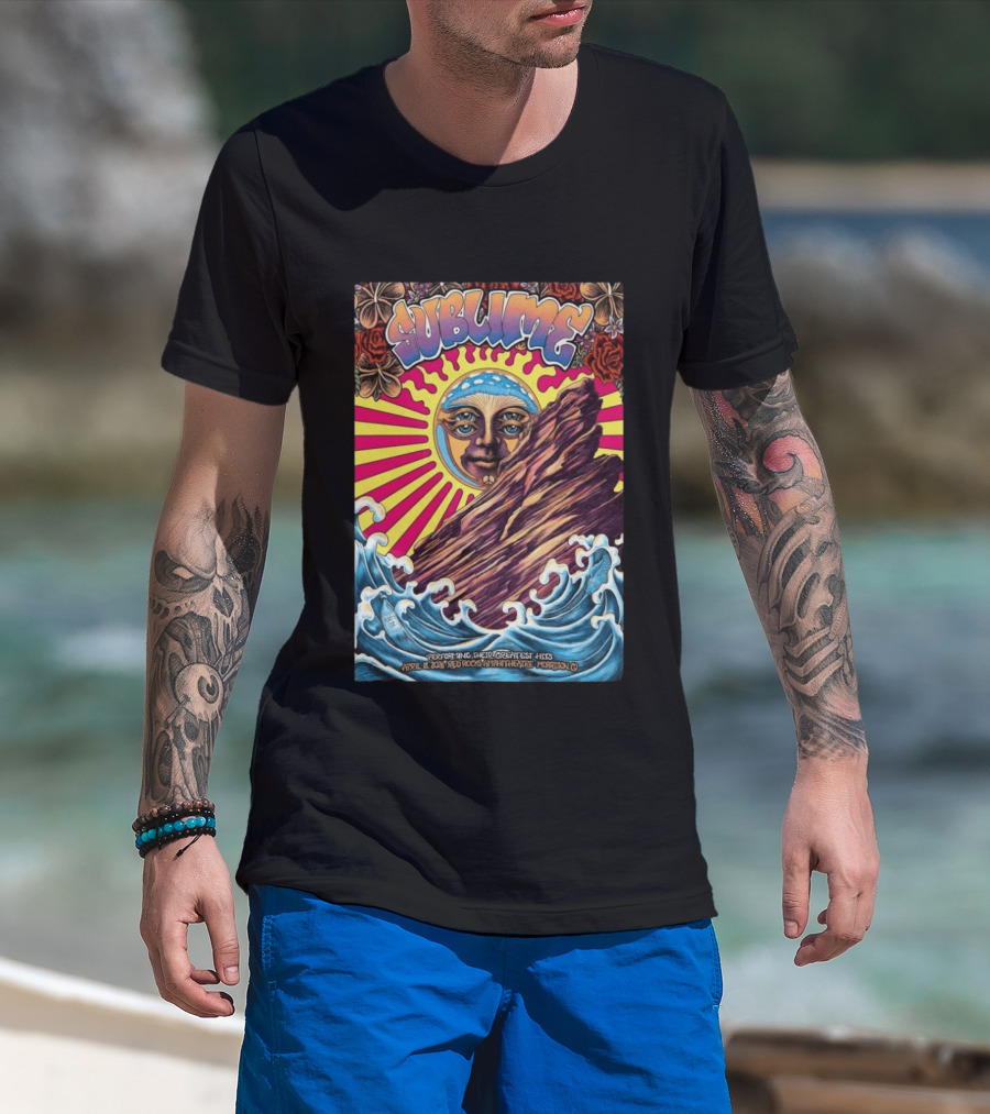 Sublime April 18 2026 Red Rocks Amphitheatre Morrison CO Performing Their Greatest Hits Sun Ocean Waves T-Shirt