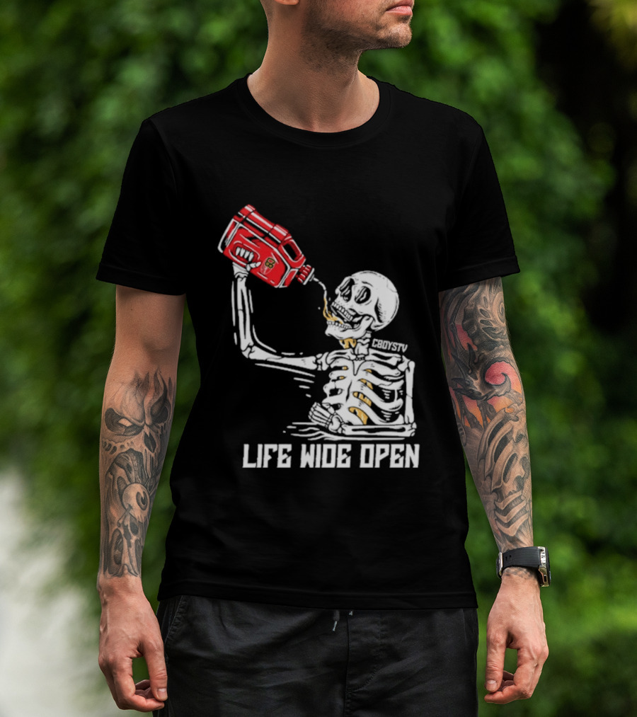 Cboystv Life Wide Open Skeleton Drinking Soul Fuel T-Shirt