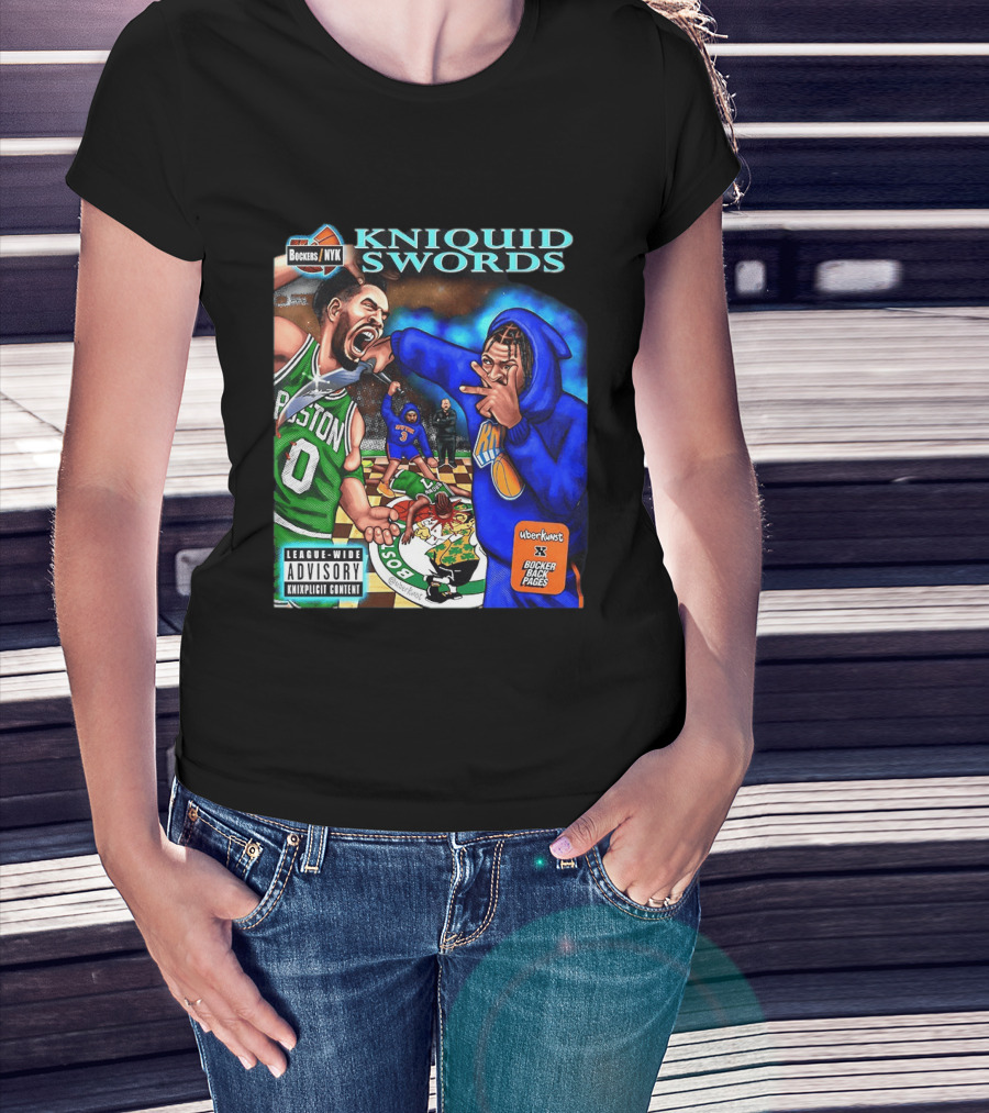 Kniquid Swords Bokers NYK Knixploitation Parental Advisory Uberkunst Bocker Back Pages T-Shirt