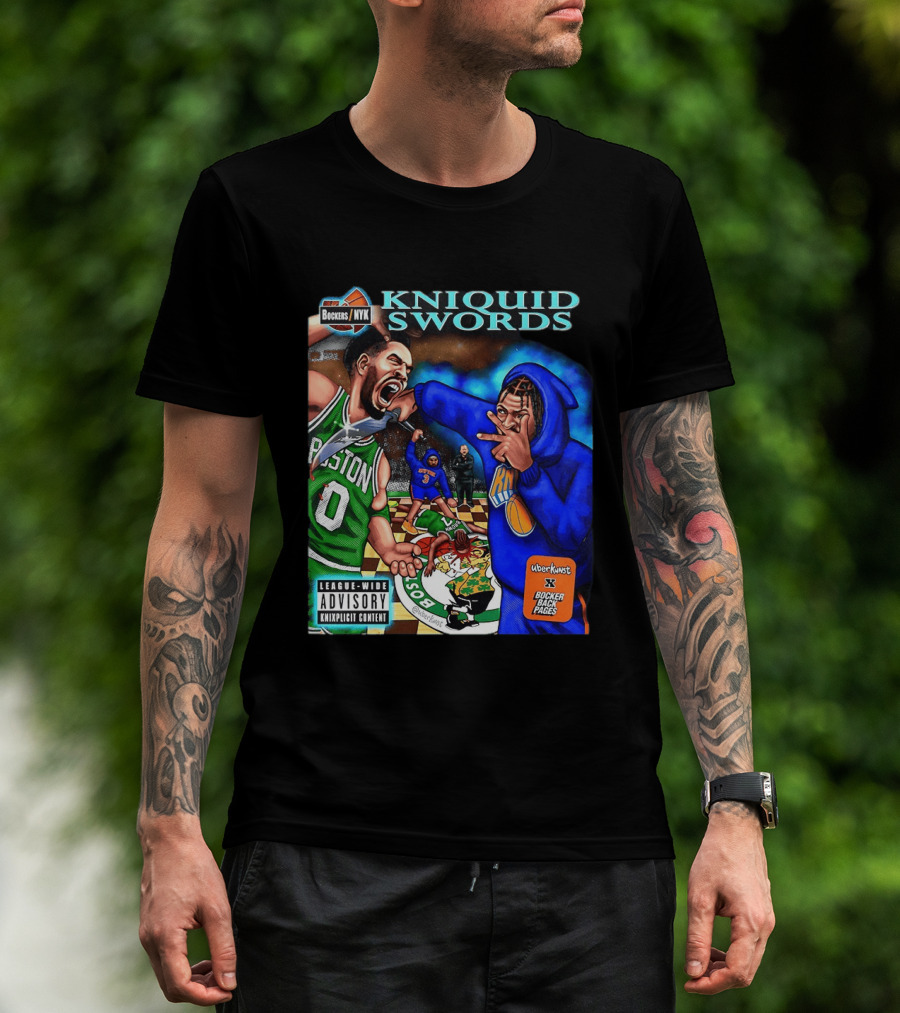Kniquid Swords Bokers NYK Knixploitation Parental Advisory Uberkunst Bocker Back Pages T-Shirt