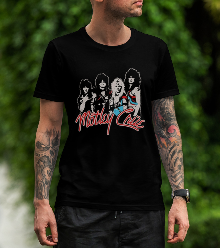 Motley Crue Band Members Sketch Red And Blue Outlines T-Shirt