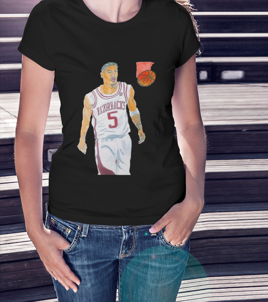 Arkansas Razorbacks Basketball Darius Acuff Jr. Caricature Player Number 5 T-Shirt