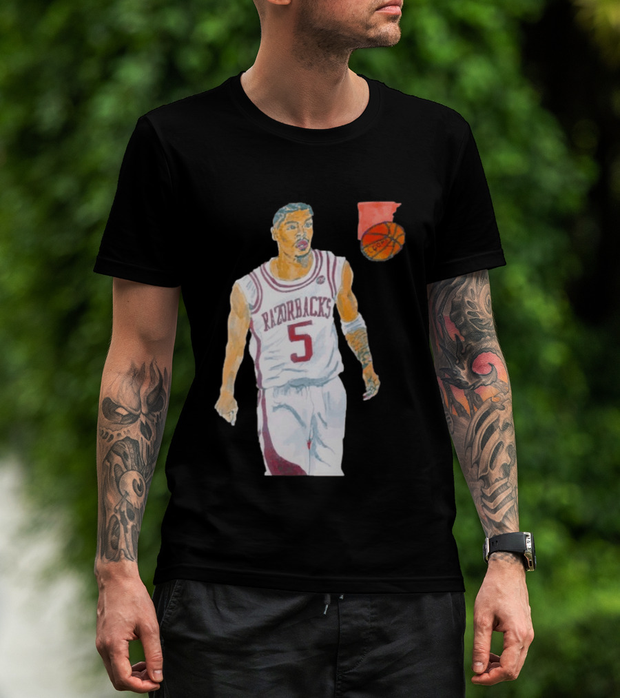 Arkansas Razorbacks Basketball Darius Acuff Jr. Caricature Player Number 5 T-Shirt