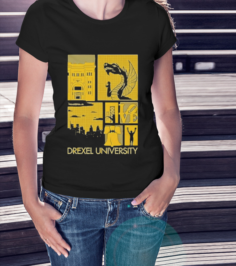 Drexel University Dragons Skyline Liberty Bell Icon Philadelphia T-Shirt