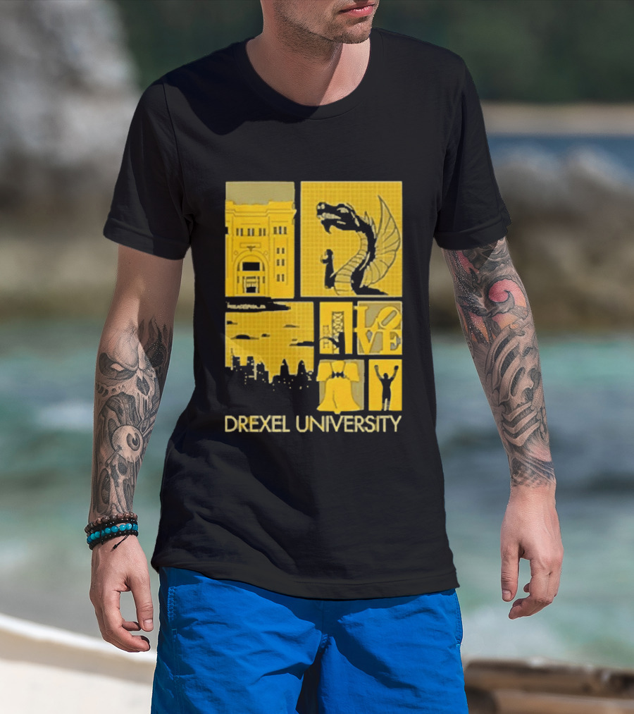 Drexel University Dragons Skyline Liberty Bell Icon Philadelphia T-Shirt