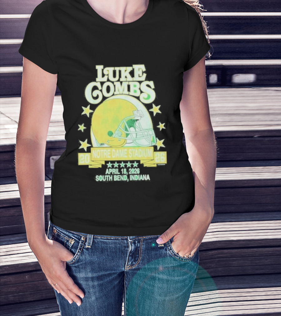 Luke Combs Notre Dame Stadium April 2026 South Bend Indiana Football Helmet Stars T-Shirt