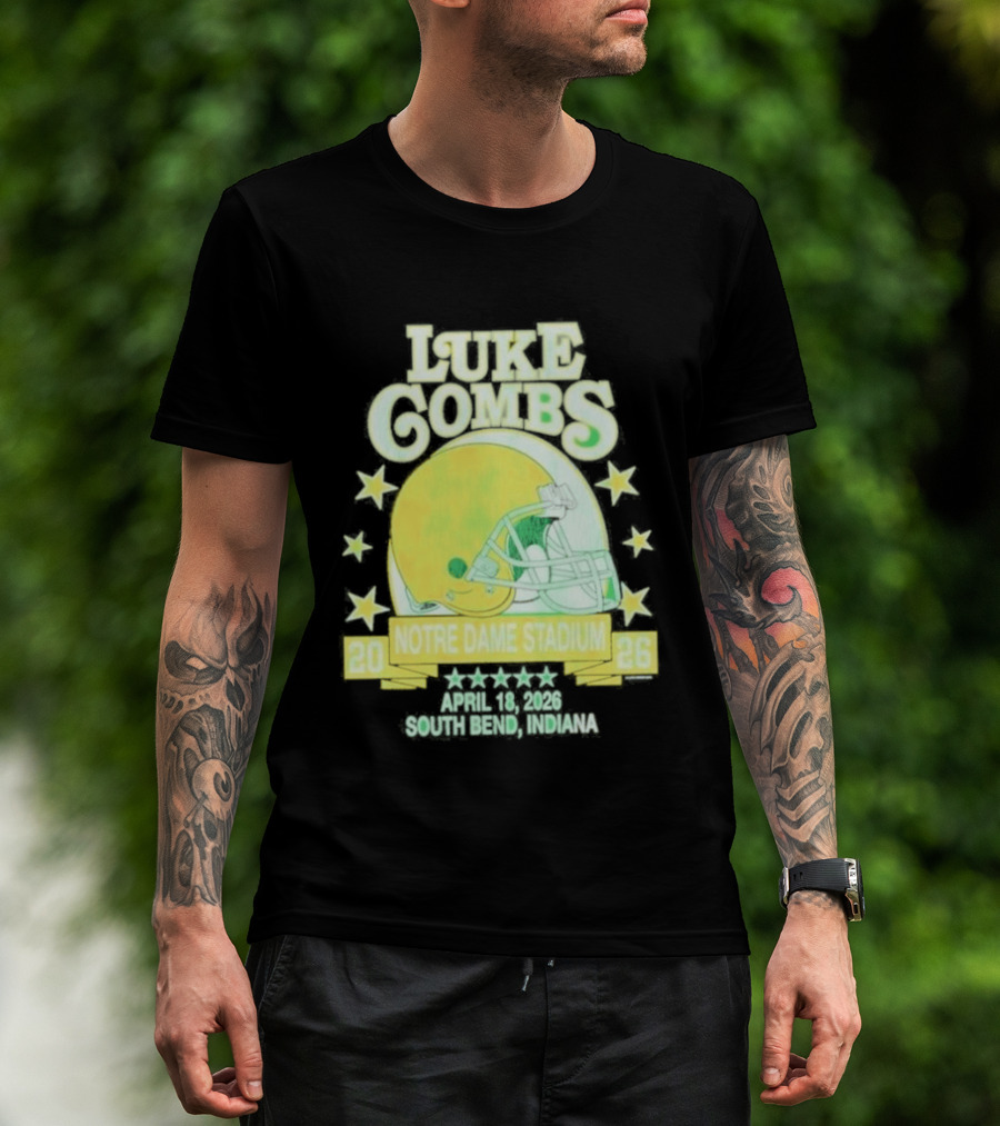 Luke Combs Notre Dame Stadium April 2026 South Bend Indiana Football Helmet Stars T-Shirt