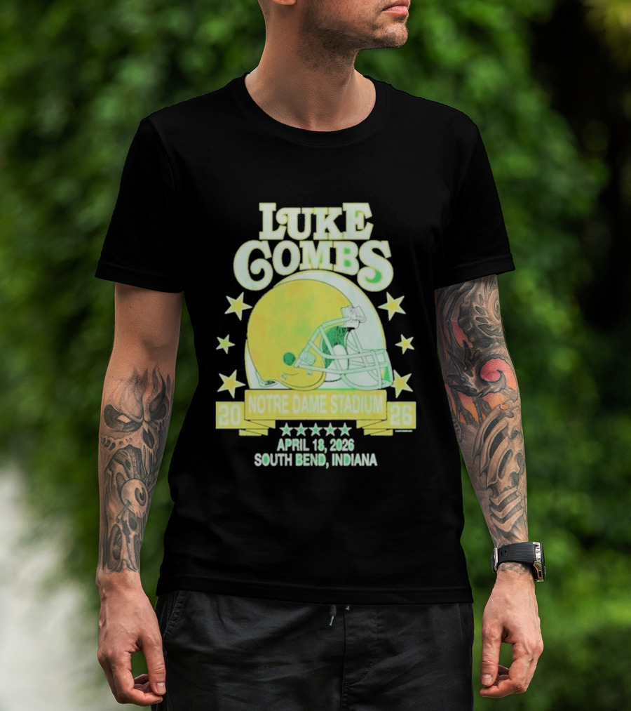 Luke Combs Notre Dame Stadium April 18 2026 South Bend Indiana Helmet Football Event T-Shirt