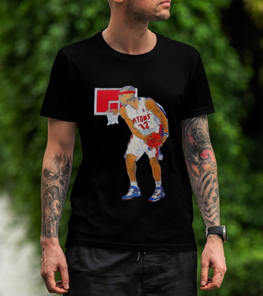 Richard Hamilton Pistons Let It Rip 32 Basketball Action T-Shirt