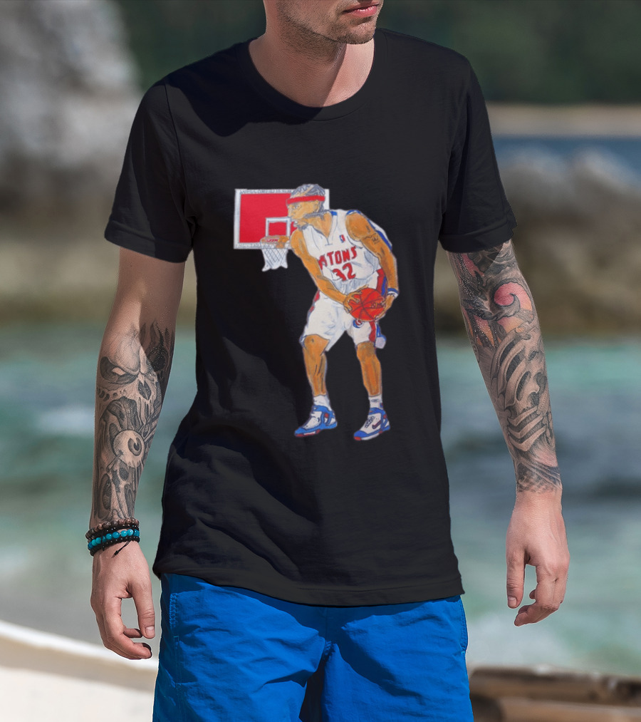 Richard Hamilton Pistons Let It Rip 32 Basketball Action T-Shirt