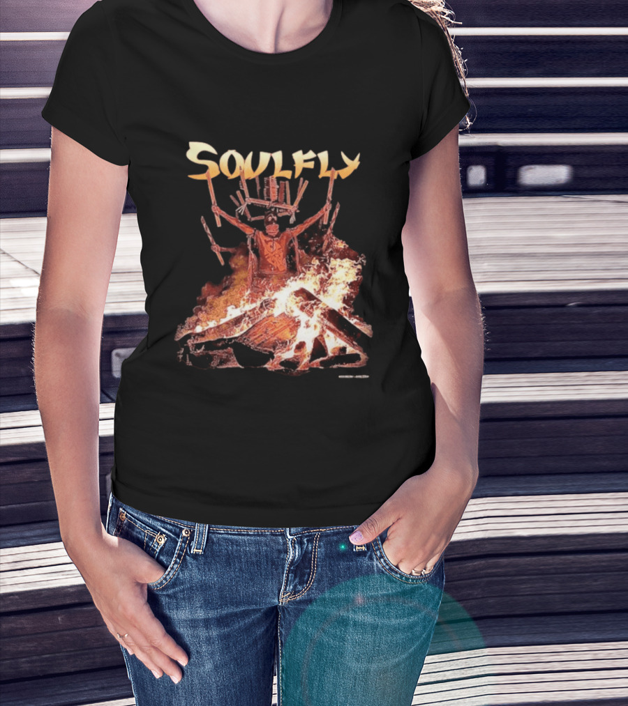 Soulfly Chama Tribal Warrior With Flaming Bonfire T-Shirt
