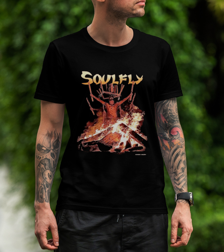 Soulfly Chama Tribal Warrior With Flaming Bonfire T-Shirt