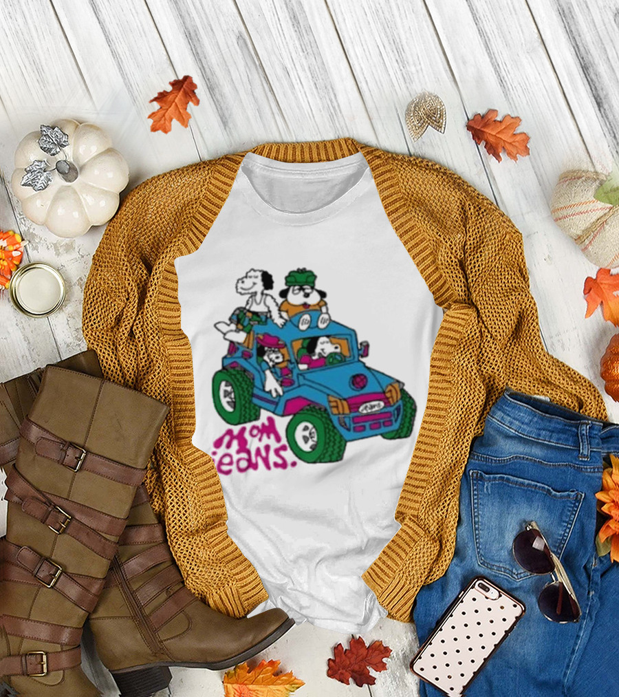 Mom Jeans Gorillaz Cartoon Characters Off Road Jeep Mock T-Shirt