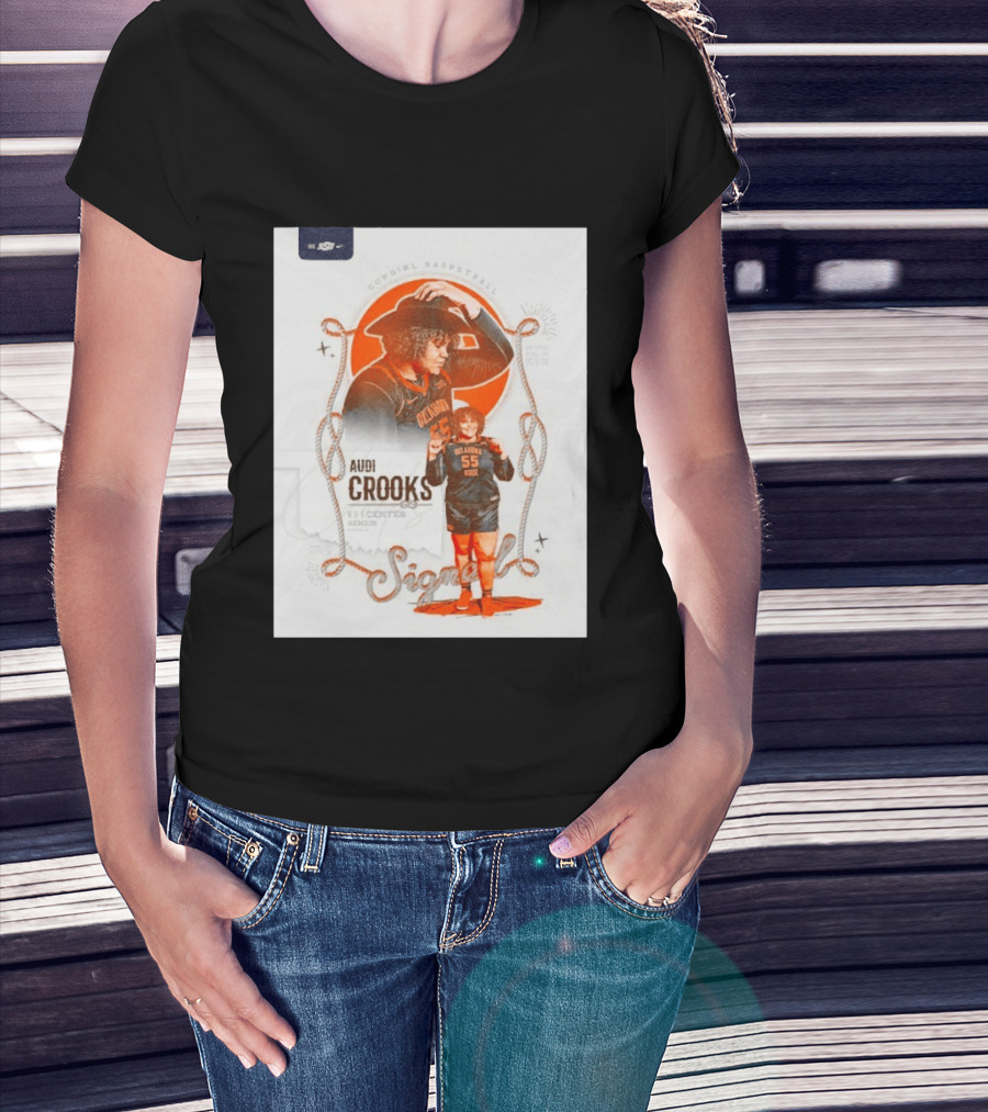Audi Crooks Signed Oklahoma State Cowgirls Basketball 55 Center Senior T-Shirt