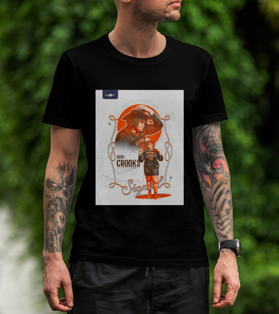 Audi Crooks Signed Oklahoma State Cowgirls Basketball 55 Center Senior T-Shirt