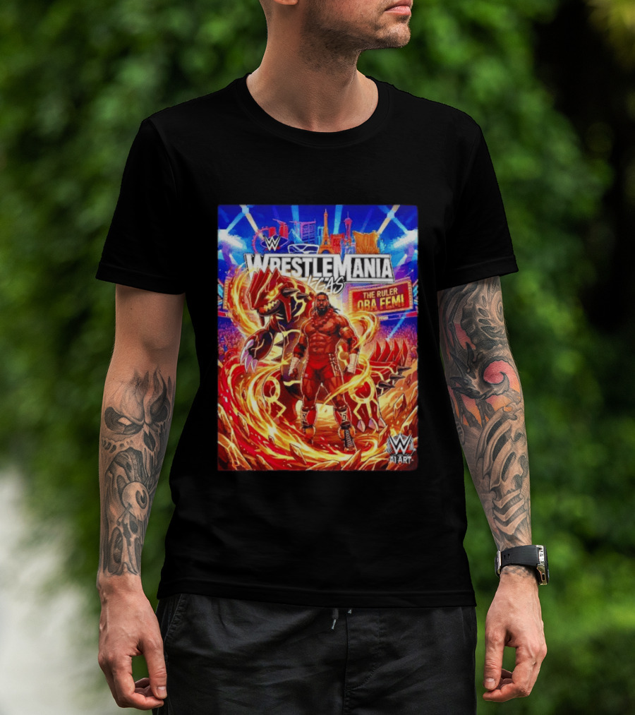 WrestleMania Vegas Pokémon Groudon X The Ruler Oba Femi WWE Superstar T-Shirt