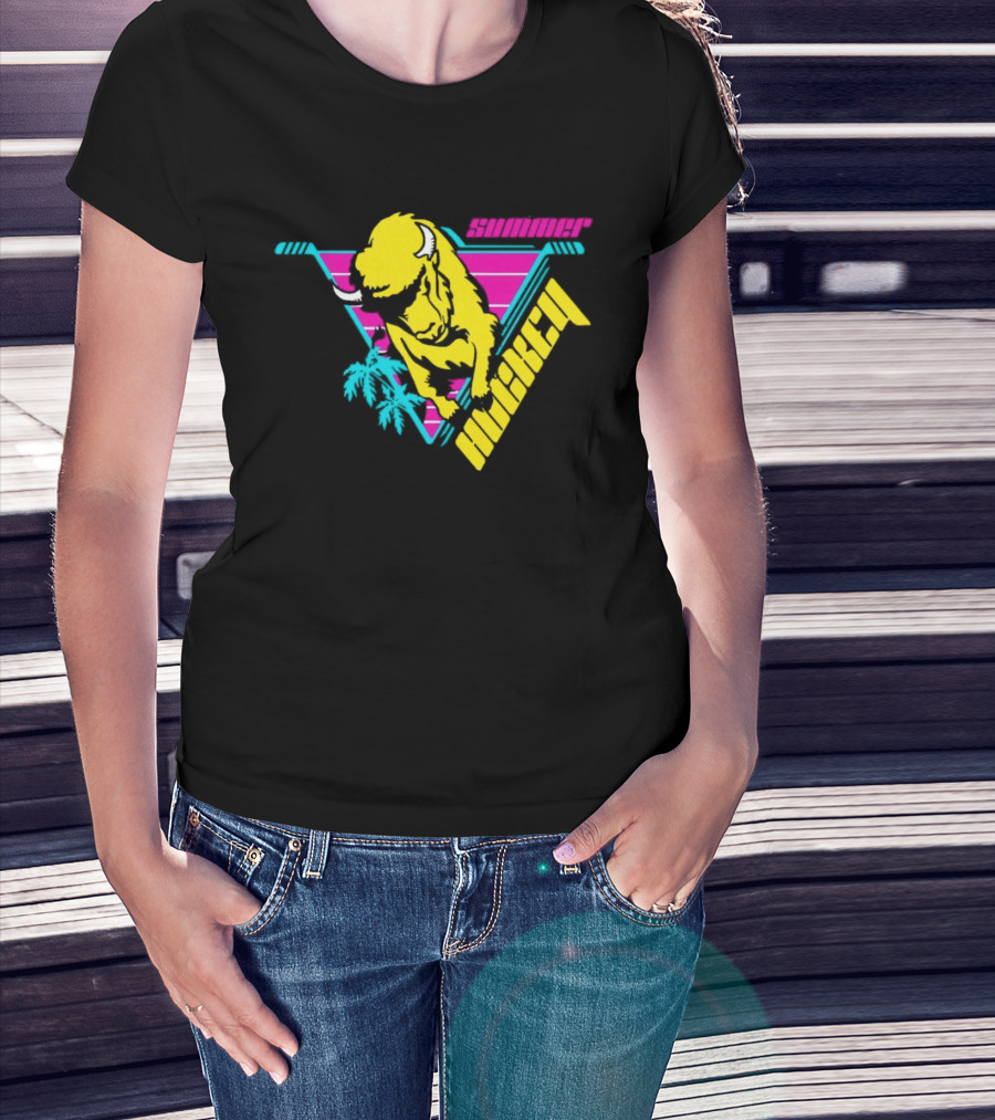 Summer Hockey Buffalo Retro Neon Triangle Vibes T-Shirt