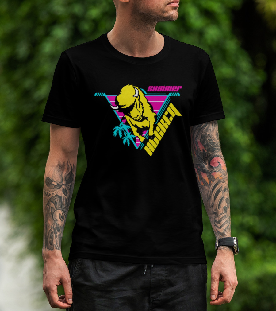 Summer Hockey Buffalo Retro Neon Triangle Vibes T-Shirt