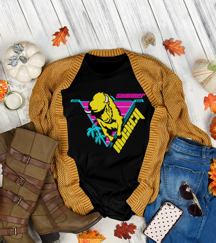 Summer Hockey Buffalo Retro Neon Triangle Vibes T-Shirt
