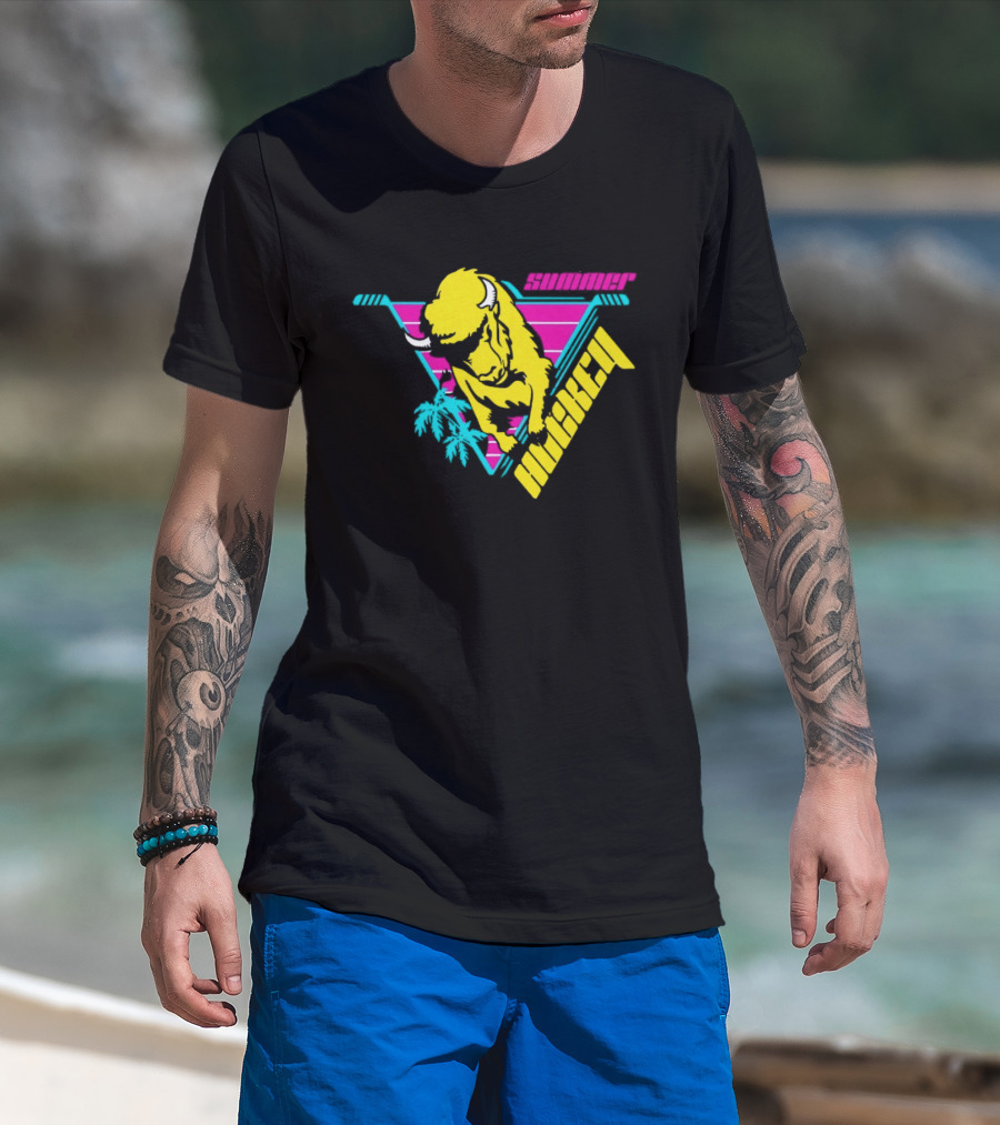 Summer Hockey Buffalo Retro Neon Triangle Vibes T-Shirt