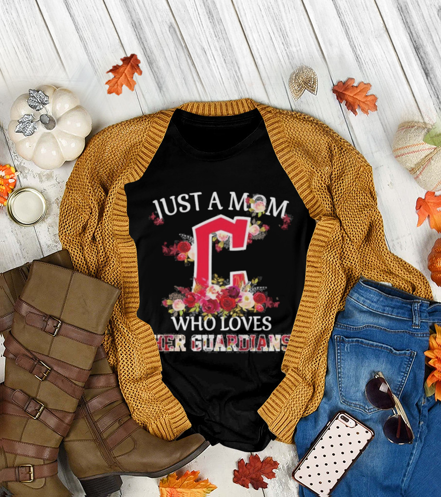 Just A Mom Who Loves Her Cleveland Guardians Floral Baseball Fan T-Shirt