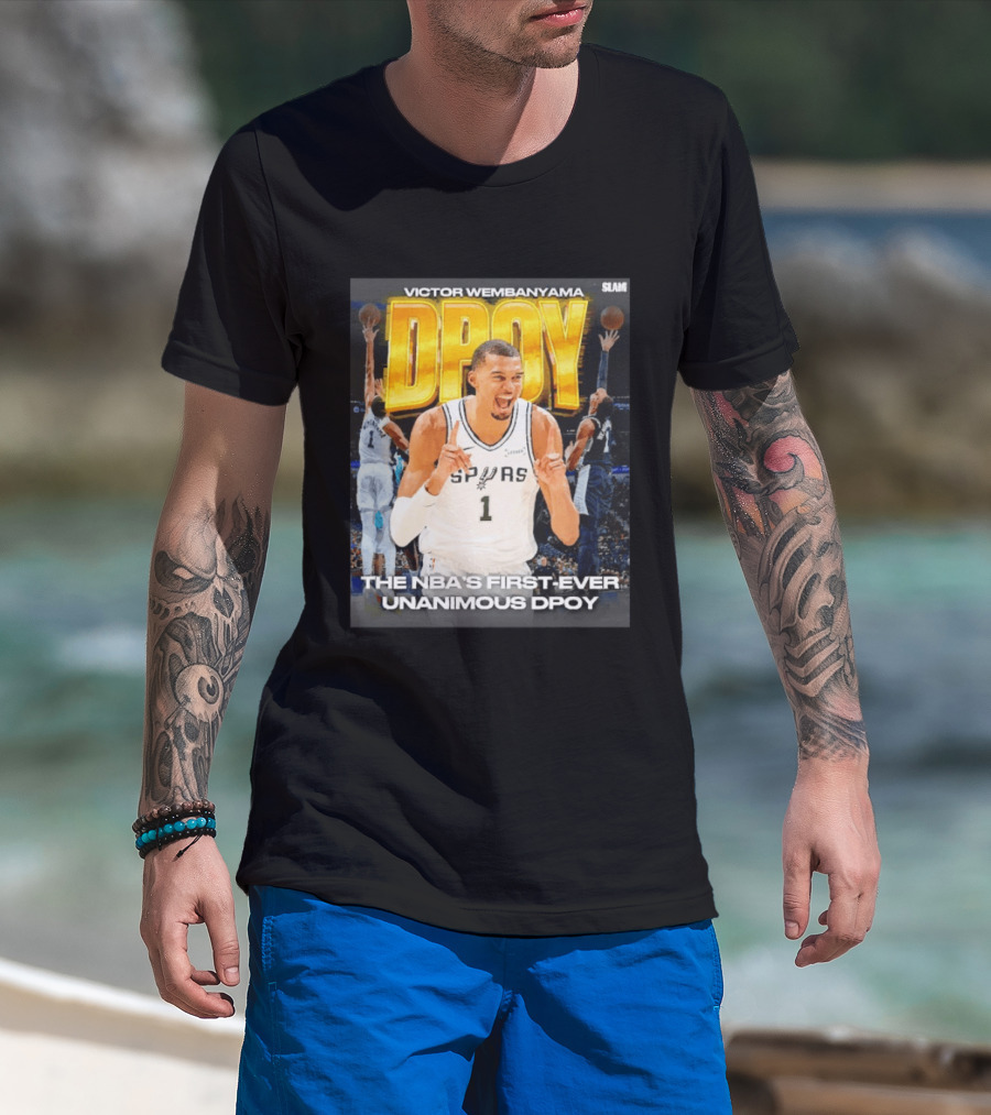 Victor Wembanyama Spurs Basketball NBA First Ever Unanimous DPOY Recognition T-Shirt