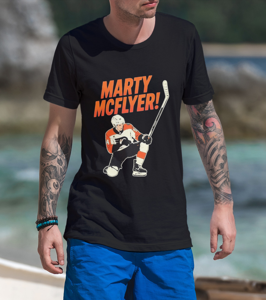 Marty McFlyer 94 Hockey Player In Action T-Shirt