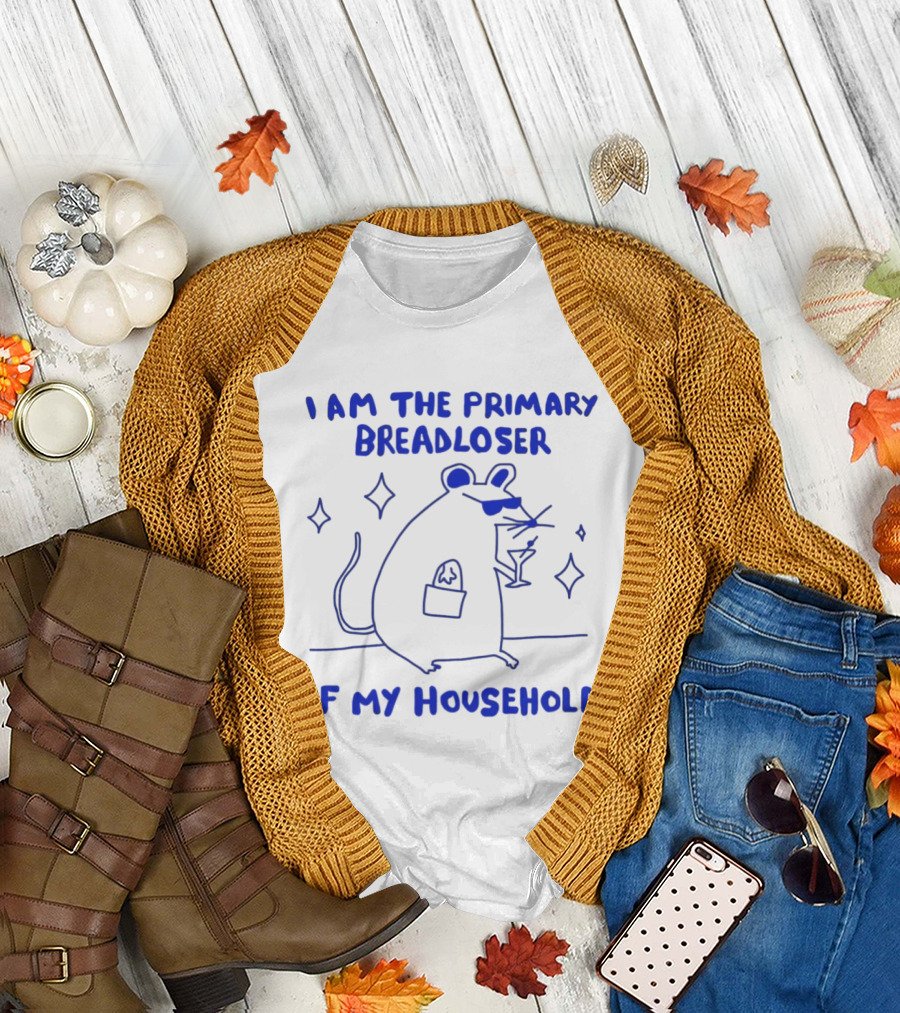 I Am The Primary Breadloser Of My Household Funny Mouse with Martini and Shades T-Shirt