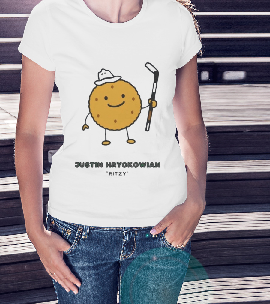 Justin Hryckowian Ritzy Hockey Cookie Character With Hat T-Shirt