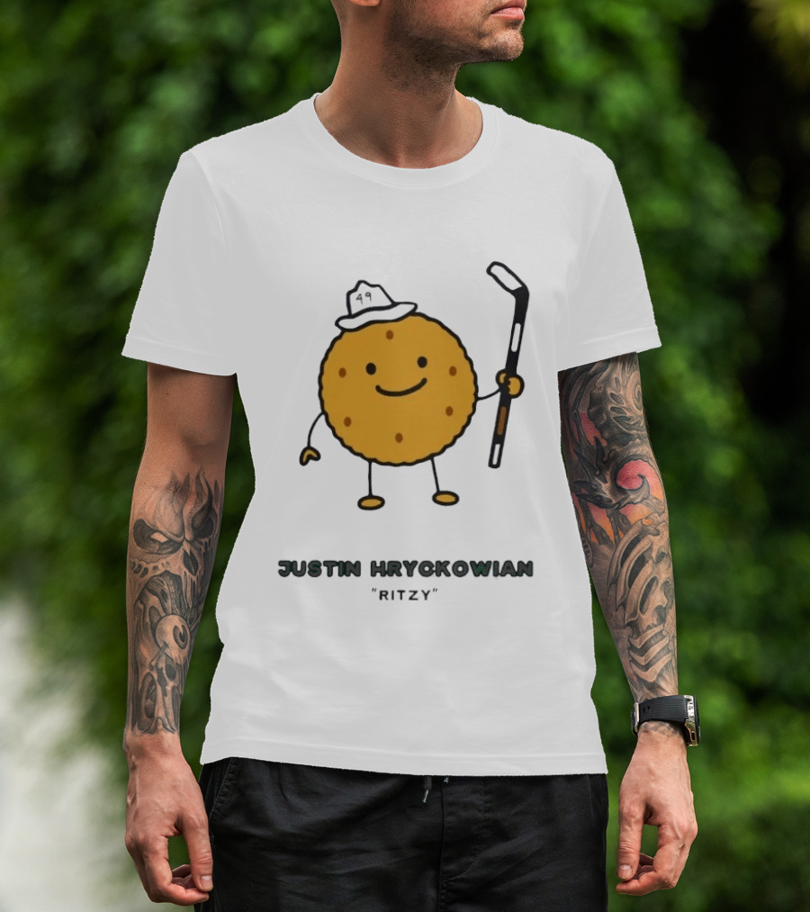 Justin Hryckowian Ritzy Hockey Cookie Character With Hat T-Shirt
