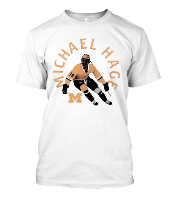 Michael Hage Michigan Wolverines Hockey 2026 Retro Ice Hockey Player Number 19 And Block M T-Shirt