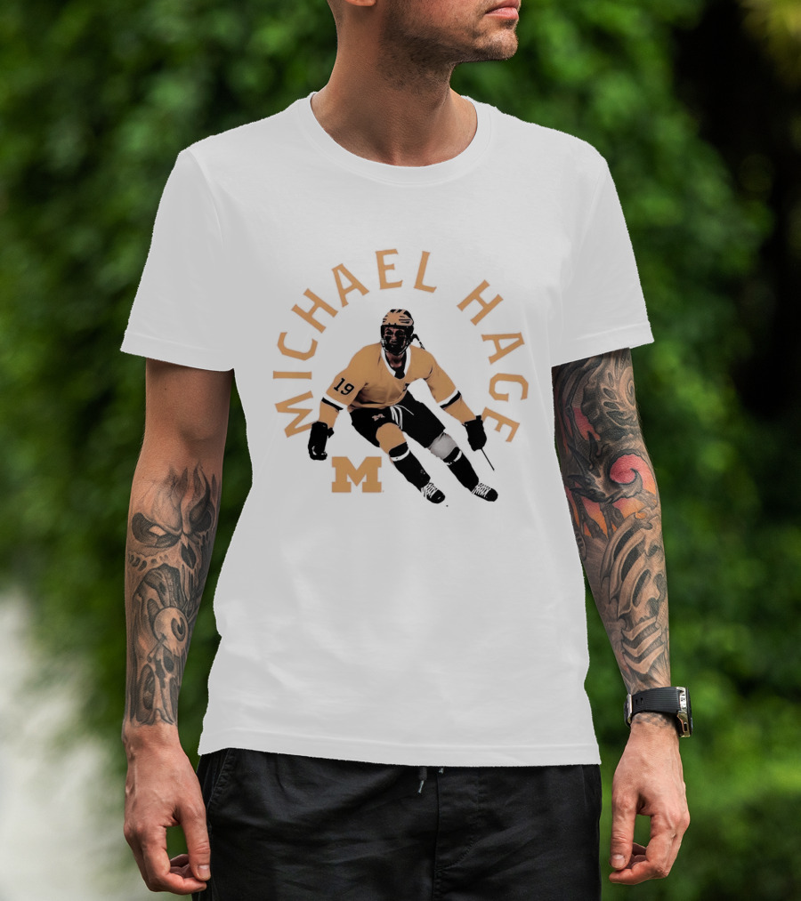 Michael Hage Michigan Wolverines Hockey 2026 Retro Ice Hockey Player Number 19 And Block M T-Shirt