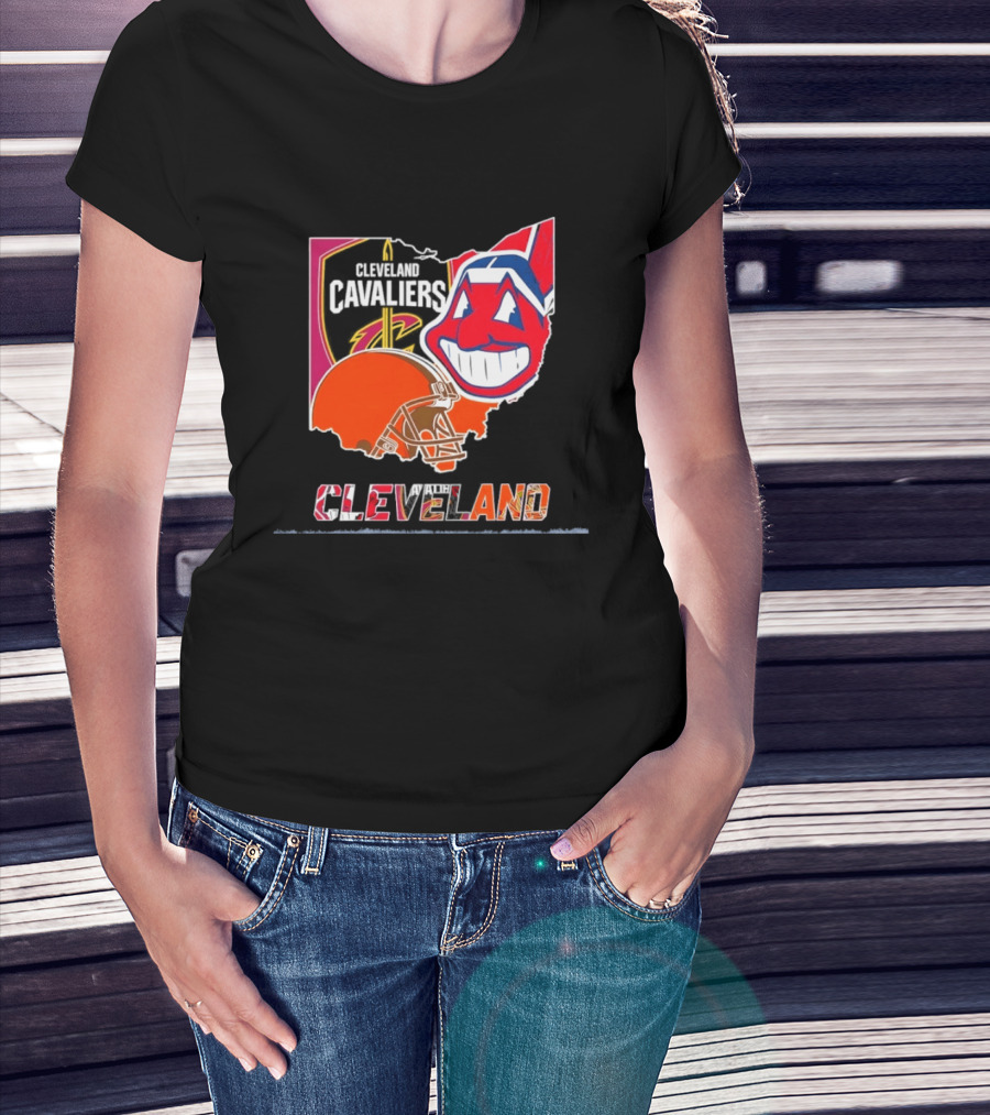 Cleveland Cavaliers Browns Indians 2026 Team Sport Map T-Shirt