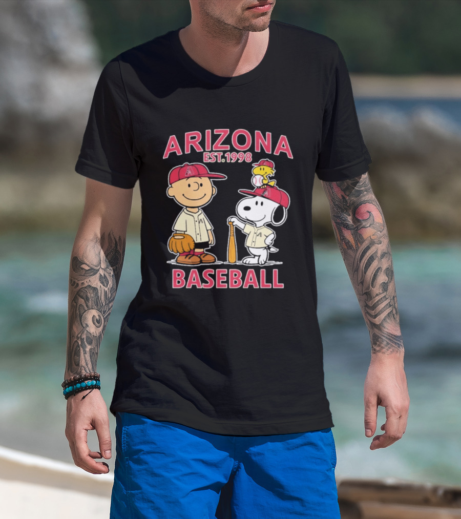 Arizona Est. 1998 Snoopy Woodstock Baseball Team Brown T-Shirt