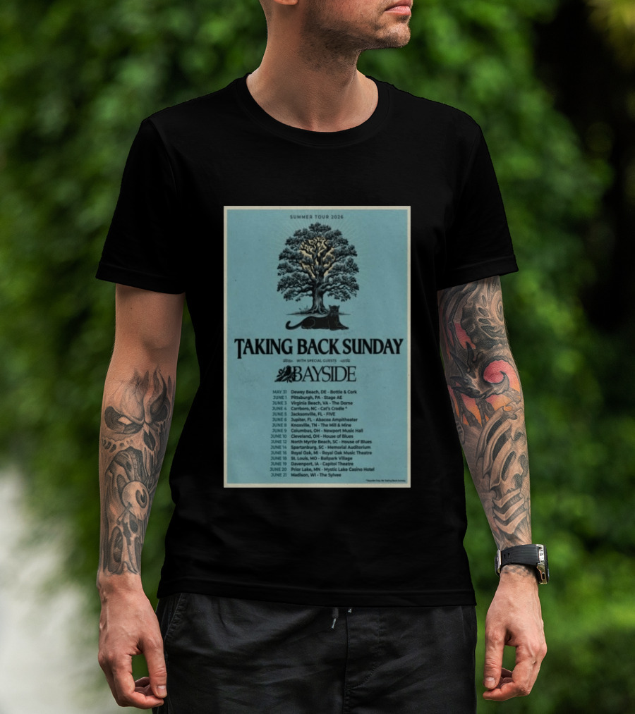 Summer Tour 2026 Taking Back Sunday With Bayside Concert Dates And Locations T-Shirt