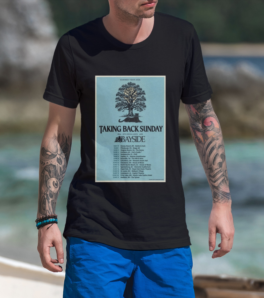 Summer Tour 2026 Taking Back Sunday With Bayside Concert Dates And Locations T-Shirt