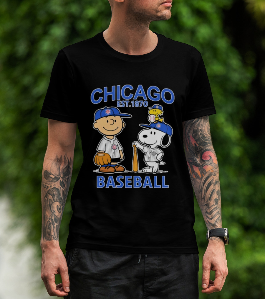 Chicago Est 1870 Snoopy Woodstock Baseball Charlie Brown Cubs T-Shirt