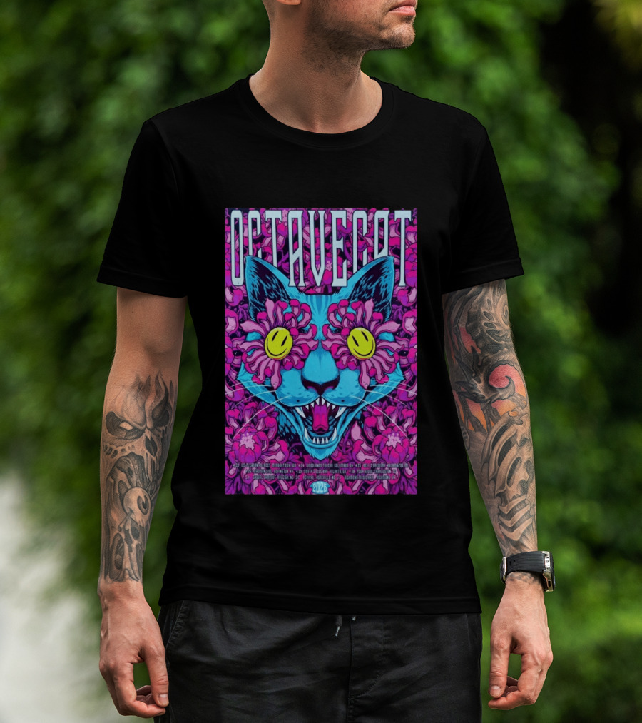 Octave Cat 2026 Psychedelic Spring Tour Dates Floral Cat T-Shirt
