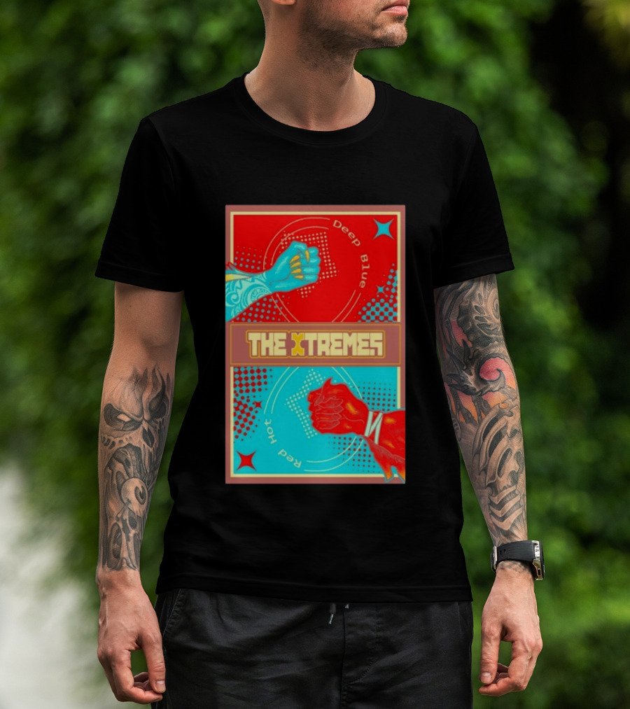 The Xtremes Deep Blue Red Hot Fist Bump Duel Comic T-Shirt