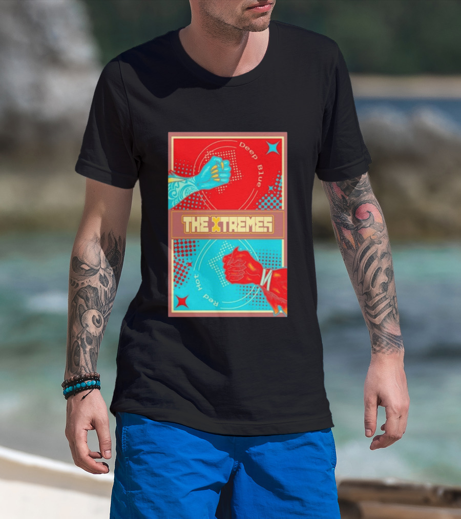The Xtremes Deep Blue Red Hot Fist Bump Duel Comic T-Shirt