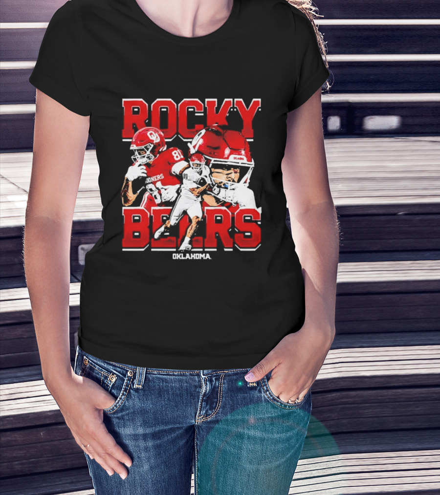 Rocky Beers Oklahoma Sooners Football Collage With NCAA Players And Helmets T-Shirt