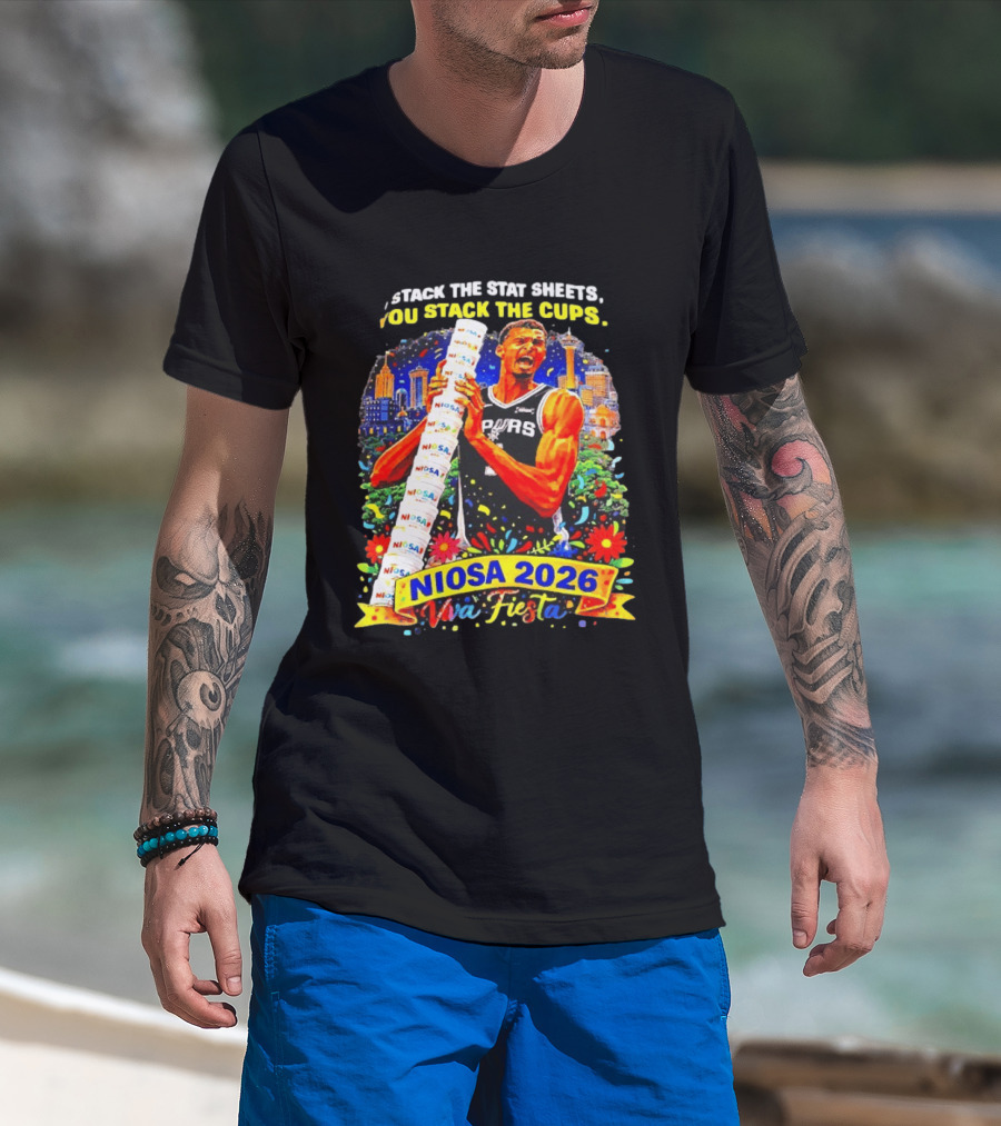 Victor Wembanyama Spurs NIOSA 2026 Viva Fiesta Stack The Stat Sheets T-Shirt