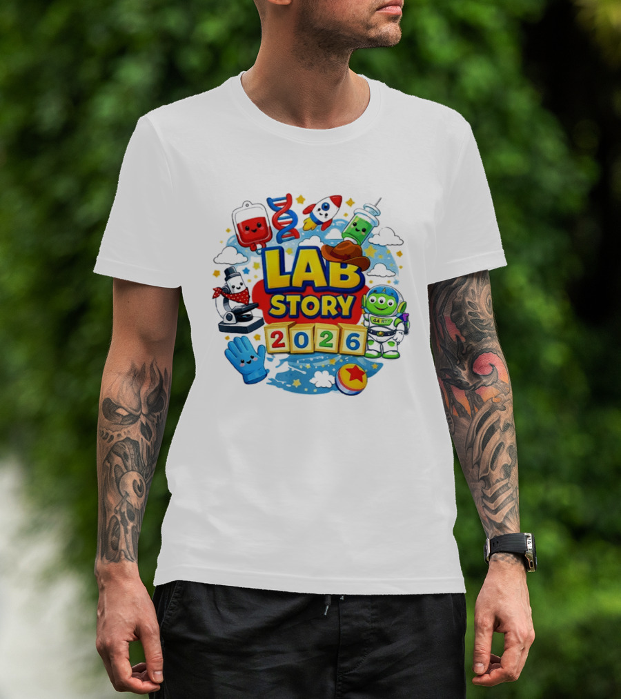 LAB STORY 2026 Cartoon Rocket Alien Science Adventure T-Shirt