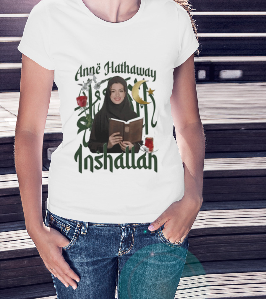 Anne Hathaway Inshallah Book Crescent Moon Tea T-Shirt