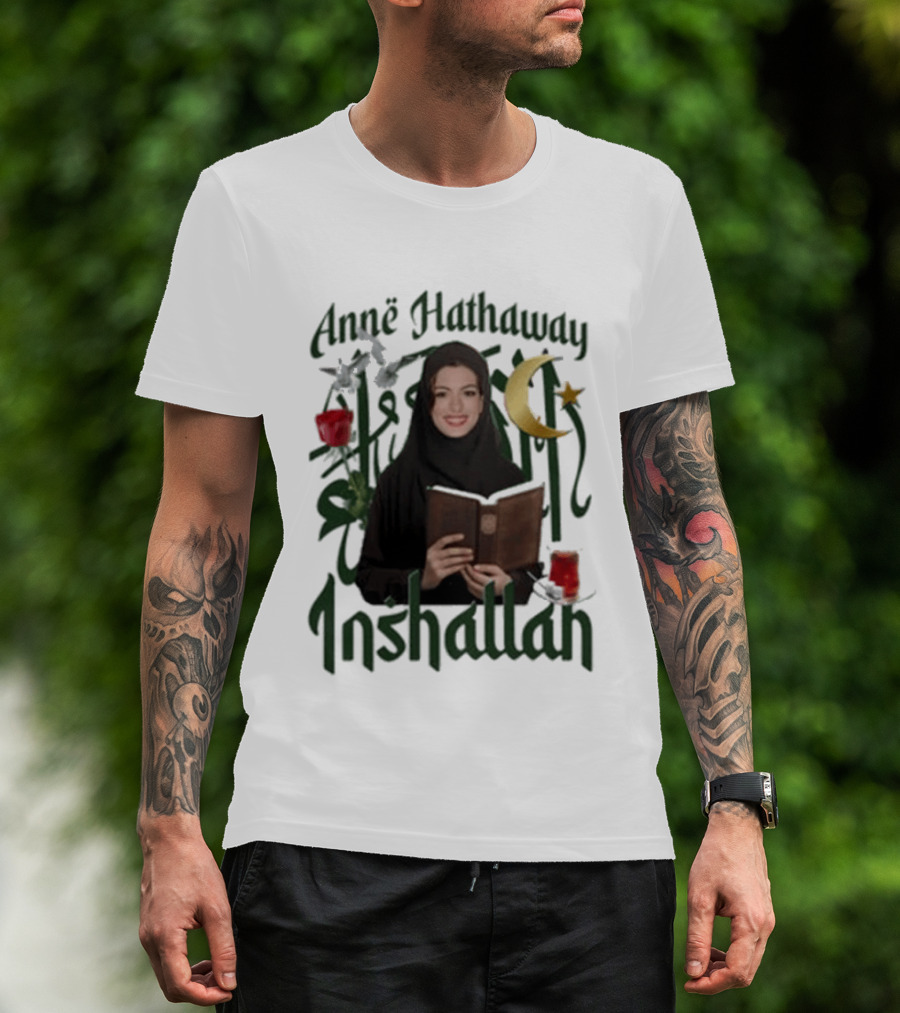 Anne Hathaway Inshallah Book Crescent Moon Tea T-Shirt
