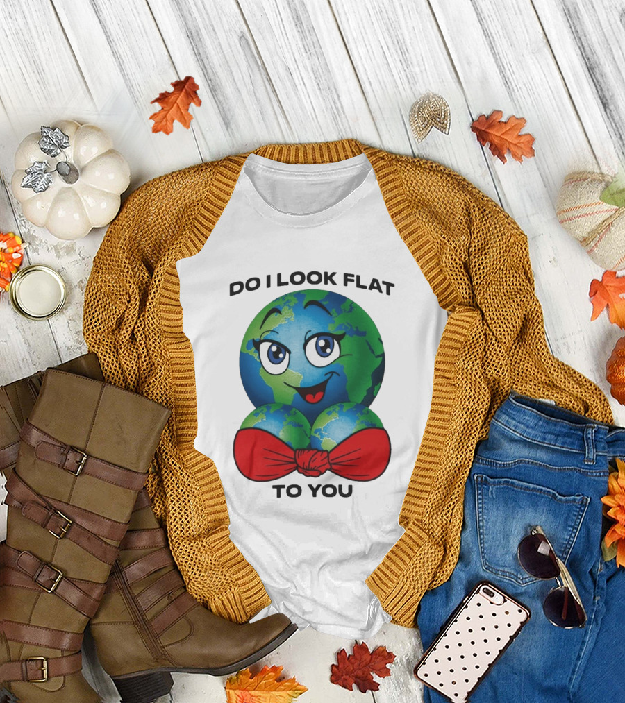 Do I Look Flat To You Earth Cartoon with Red Bowtie T-Shirt