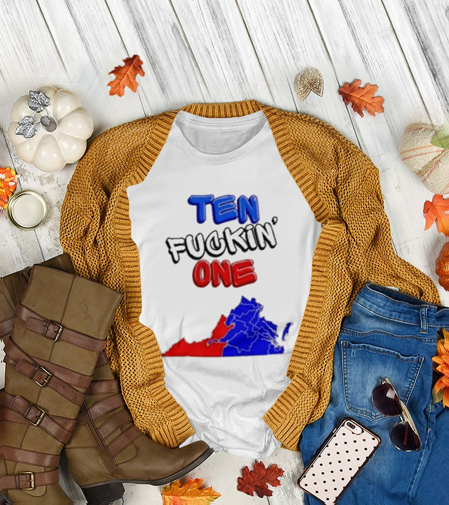 TEN FUCKIN ONE Virginia State Map Red Blue T-Shirt