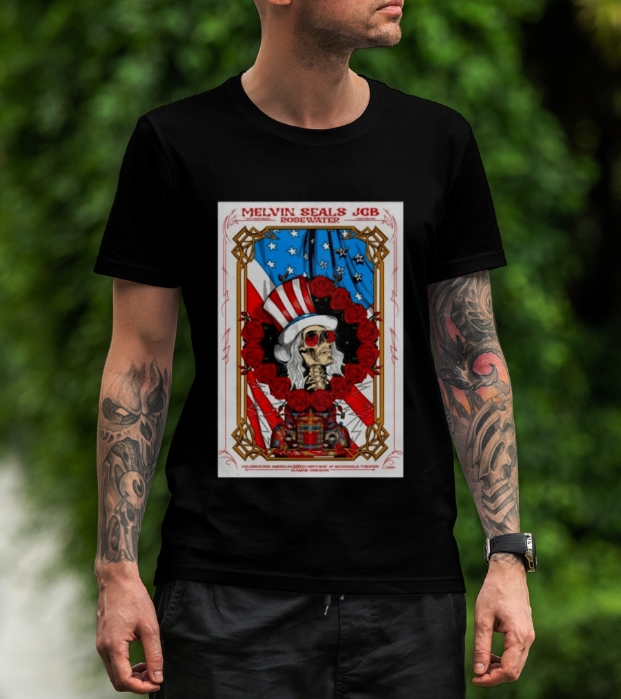 Melvin Seals JGB Rosewater July 4 2026 McDonald Theatre Eugene Oregon Patriotic Skull T-Shirt