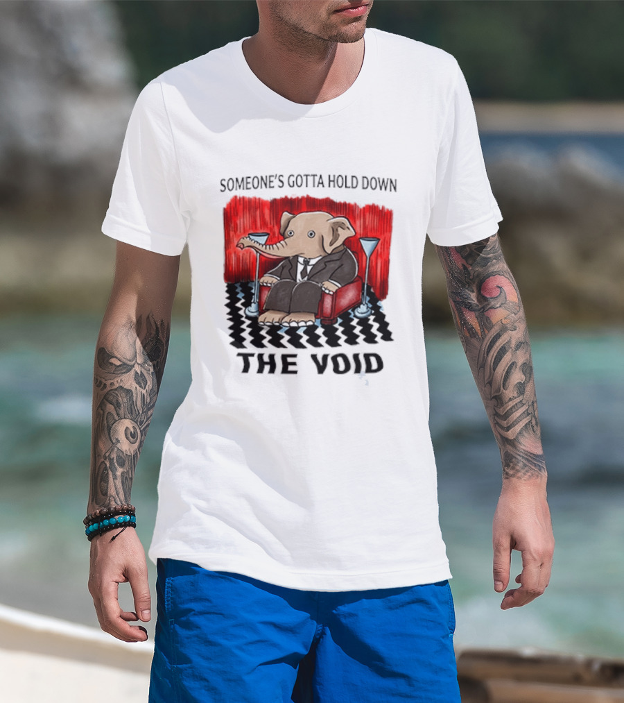 Someone's Gotta Hold Down The Void Elephant In Suit Martini And Red Chair T-Shirt