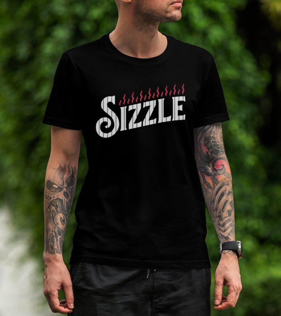 Sizzle Flames Red White JC Escarra Wearing T-Shirt